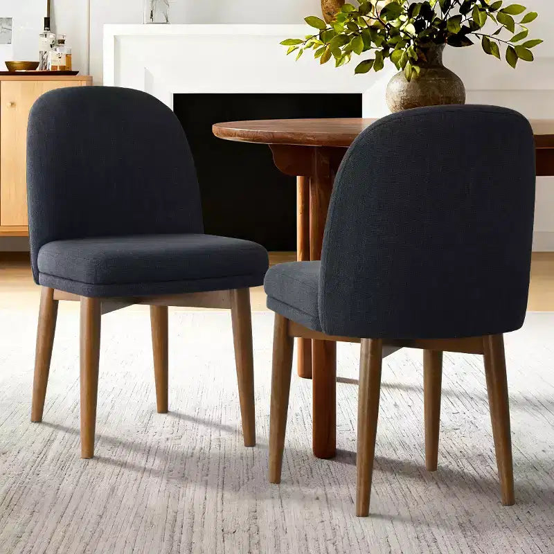 Set mit 2 modernen gepolsterten Esszimmerstühlen, armlose Küchenstühle aus Leinenmischgewebe mit Beinen aus massivem Gummibaumholz, für das Esszimmer