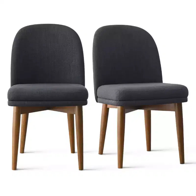 Set mit 2 modernen gepolsterten Esszimmerstühlen, armlose Küchenstühle aus Leinenmischgewebe mit Beinen aus massivem Gummibaumholz, für das Esszimmer