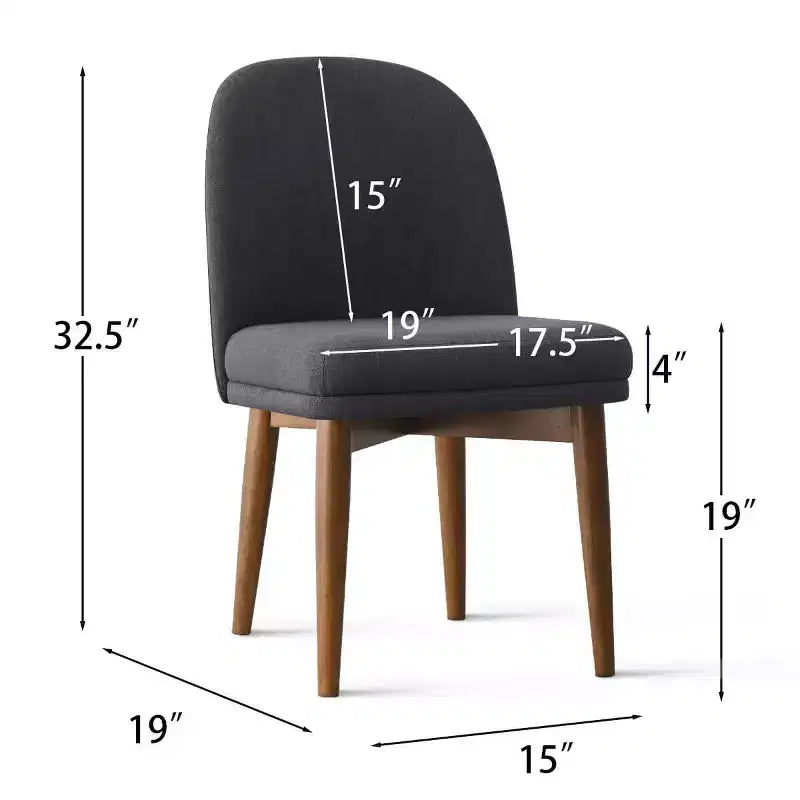 Set mit 2 modernen gepolsterten Esszimmerstühlen, armlose Küchenstühle aus Leinenmischgewebe mit Beinen aus massivem Gummibaumholz, für das Esszimmer