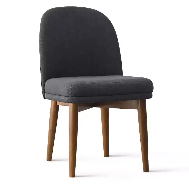 Set mit 2 modernen gepolsterten Esszimmerstühlen, armlose Küchenstühle aus Leinenmischgewebe mit Beinen aus massivem Gummibaumholz, für das Esszimmer