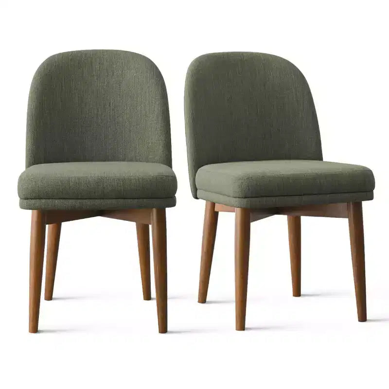 Set mit 2 modernen gepolsterten Esszimmerstühlen, armlose Küchenstühle aus Leinenmischgewebe mit Beinen aus massivem Gummibaumholz, für das Esszimmer