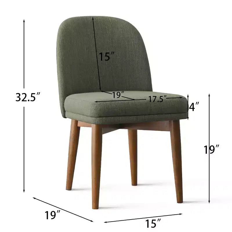 Set mit 2 modernen gepolsterten Esszimmerstühlen, armlose Küchenstühle aus Leinenmischgewebe mit Beinen aus massivem Gummibaumholz, für das Esszimmer