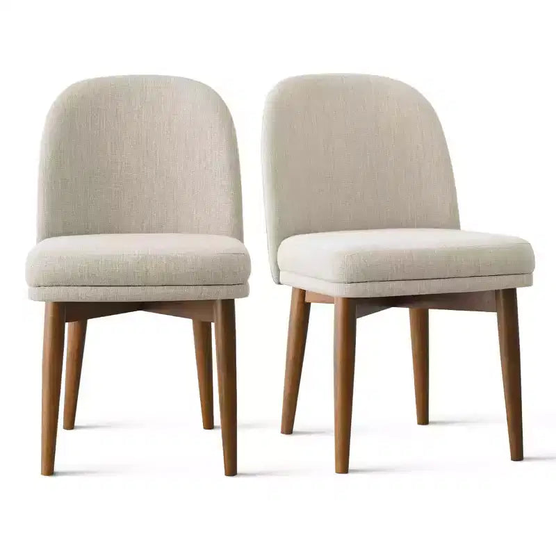 Lot de 2 chaises de salle à manger modernes rembourrées, sièges de cuisine sans accoudoirs en mélange de lin, avec pieds en hévéa massif, pour la salle à manger