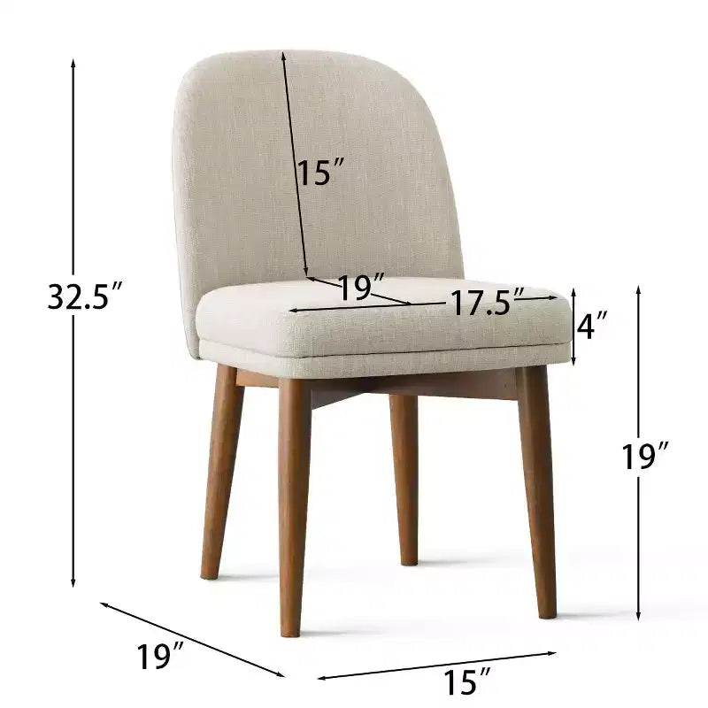 Set mit 2 modernen gepolsterten Esszimmerstühlen, armlose Küchenstühle aus Leinenmischgewebe mit Beinen aus massivem Gummibaumholz, für das Esszimmer