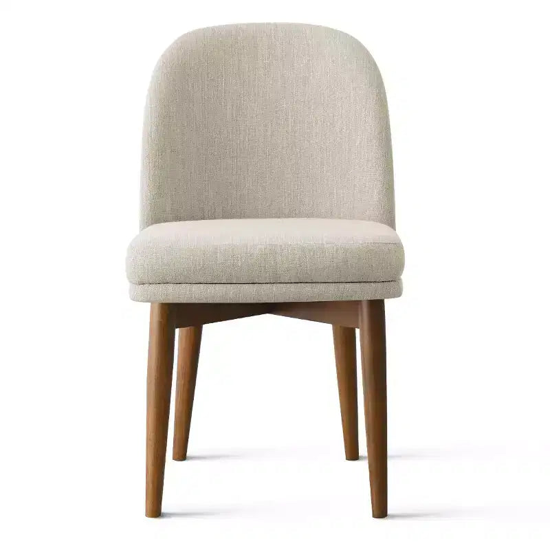 Lot de 2 chaises de salle à manger modernes rembourrées, sièges de cuisine sans accoudoirs en mélange de lin, avec pieds en hévéa massif, pour la salle à manger