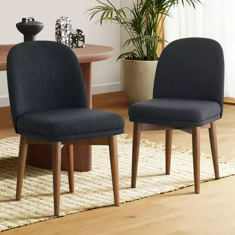 Lot de 2 chaises de salle à manger modernes rembourrées, sièges de cuisine sans accoudoirs en mélange de lin, avec pieds en hévéa massif, pour la salle à manger