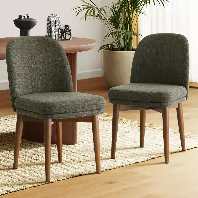 Lot de 2 chaises de salle à manger modernes rembourrées, sièges de cuisine sans accoudoirs en mélange de lin, avec pieds en hévéa massif, pour la salle à manger