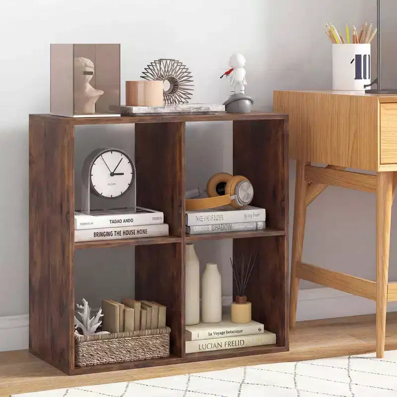 Estantería abierta de 4 cubos con kits antivuelco, estante de almacenamiento de estilo moderno para el hogar, negro/blanco/natural/marrón