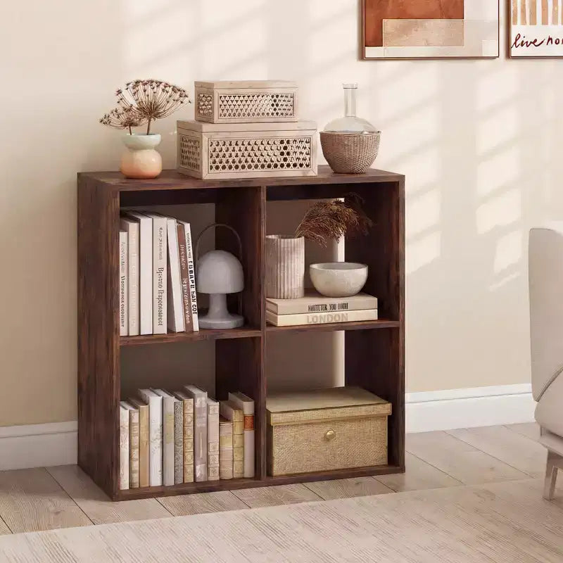 Estantería abierta de 4 cubos con kits antivuelco, estante de almacenamiento de estilo moderno para el hogar, negro/blanco/natural/marrón