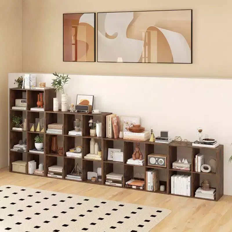 Estantería abierta de 4 cubos con kits antivuelco, estante de almacenamiento de estilo moderno para el hogar, negro/blanco/natural/marrón