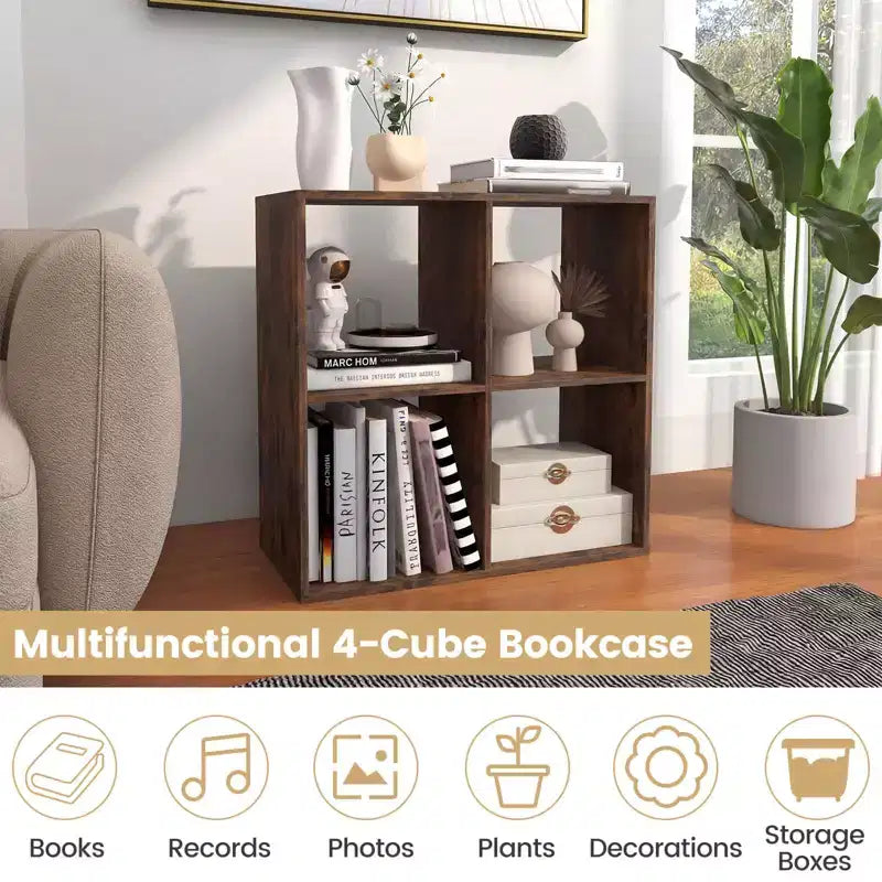 Estantería abierta de 4 cubos con kits antivuelco, estante de almacenamiento de estilo moderno para el hogar, negro/blanco/natural/marrón
