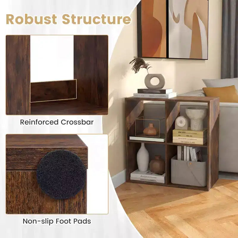 Estantería abierta de 4 cubos con kits antivuelco, estante de almacenamiento de estilo moderno para el hogar, negro/blanco/natural/marrón