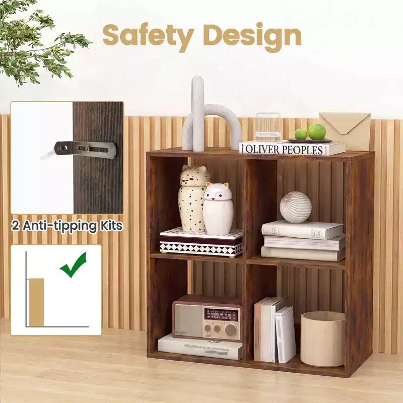 Estantería abierta de 4 cubos con kits antivuelco, estante de almacenamiento de estilo moderno para el hogar, negro/blanco/natural/marrón
