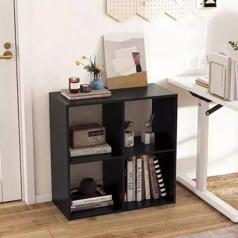 Estantería abierta de 4 cubos con kits antivuelco, estante de almacenamiento de estilo moderno para el hogar, negro/blanco/natural/marrón