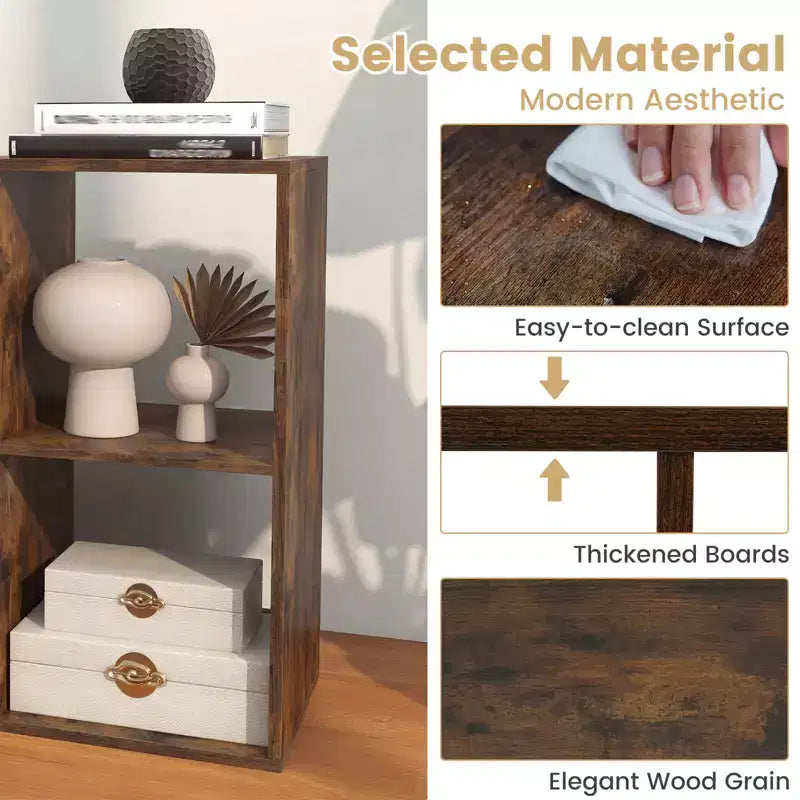 Estantería abierta de 4 cubos con kits antivuelco, estante de almacenamiento de estilo moderno para el hogar, negro/blanco/natural/marrón
