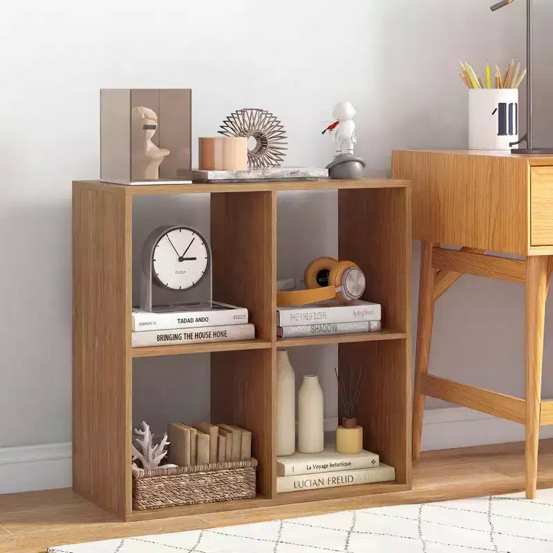 Estantería abierta de 4 cubos con kits antivuelco, estante de almacenamiento de estilo moderno para el hogar, negro/blanco/natural/marrón