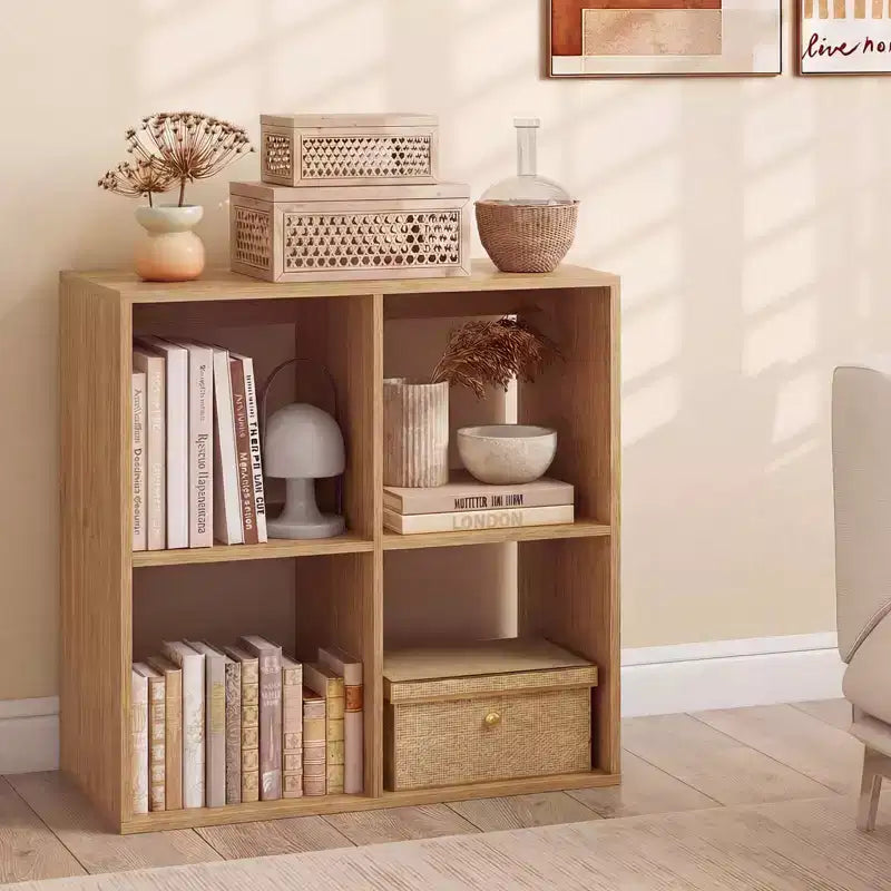 Estantería abierta de 4 cubos con kits antivuelco, estante de almacenamiento de estilo moderno para el hogar, negro/blanco/natural/marrón