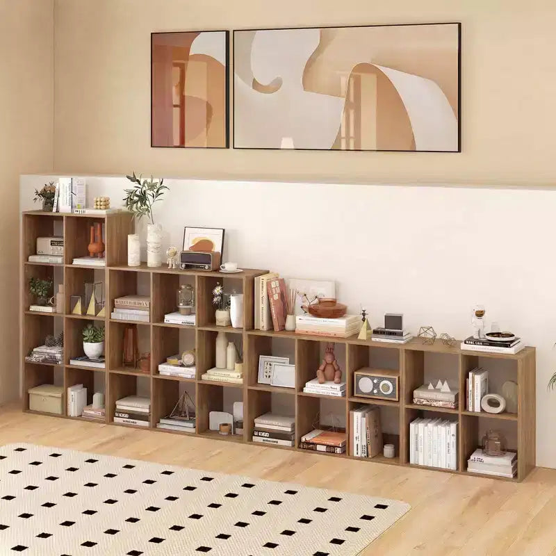Estantería abierta de 4 cubos con kits antivuelco, estante de almacenamiento de estilo moderno para el hogar, negro/blanco/natural/marrón