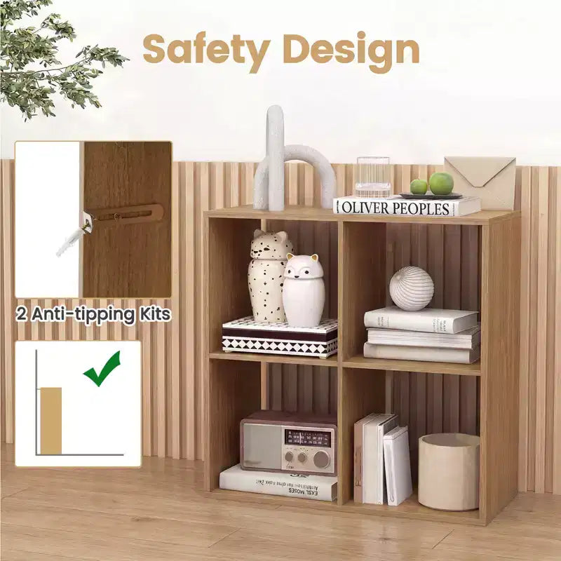 Estantería abierta de 4 cubos con kits antivuelco, estante de almacenamiento de estilo moderno para el hogar, negro/blanco/natural/marrón