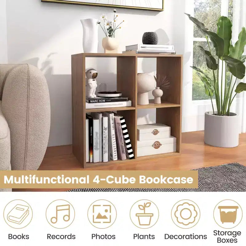 Estantería abierta de 4 cubos con kits antivuelco, estante de almacenamiento de estilo moderno para el hogar, negro/blanco/natural/marrón