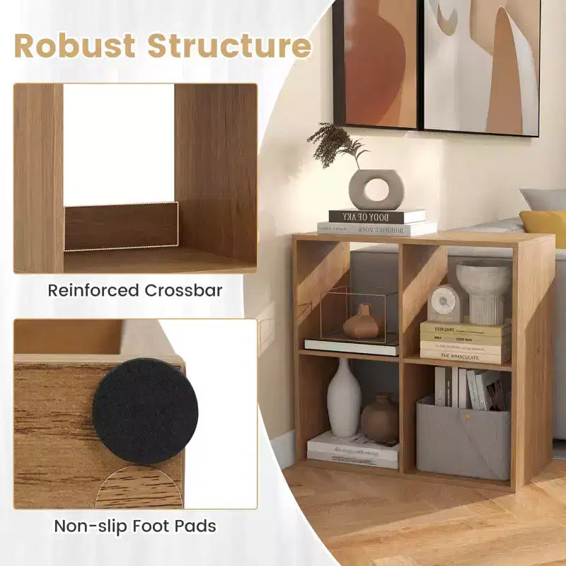 Estantería abierta de 4 cubos con kits antivuelco, estante de almacenamiento de estilo moderno para el hogar, negro/blanco/natural/marrón
