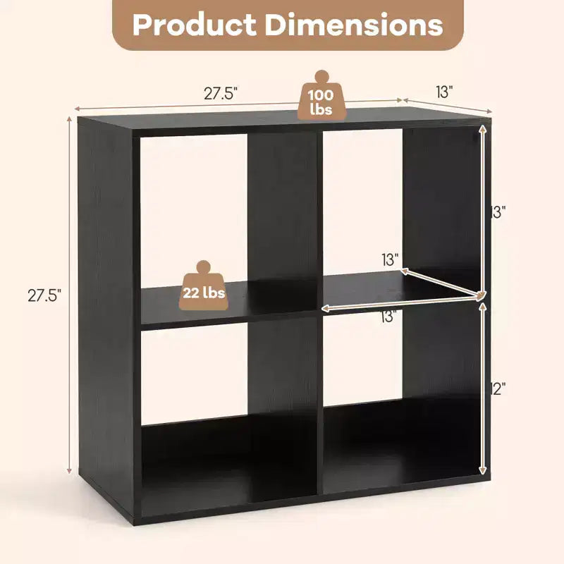 Estantería abierta de 4 cubos con kits antivuelco, estante de almacenamiento de estilo moderno para el hogar, negro/blanco/natural/marrón