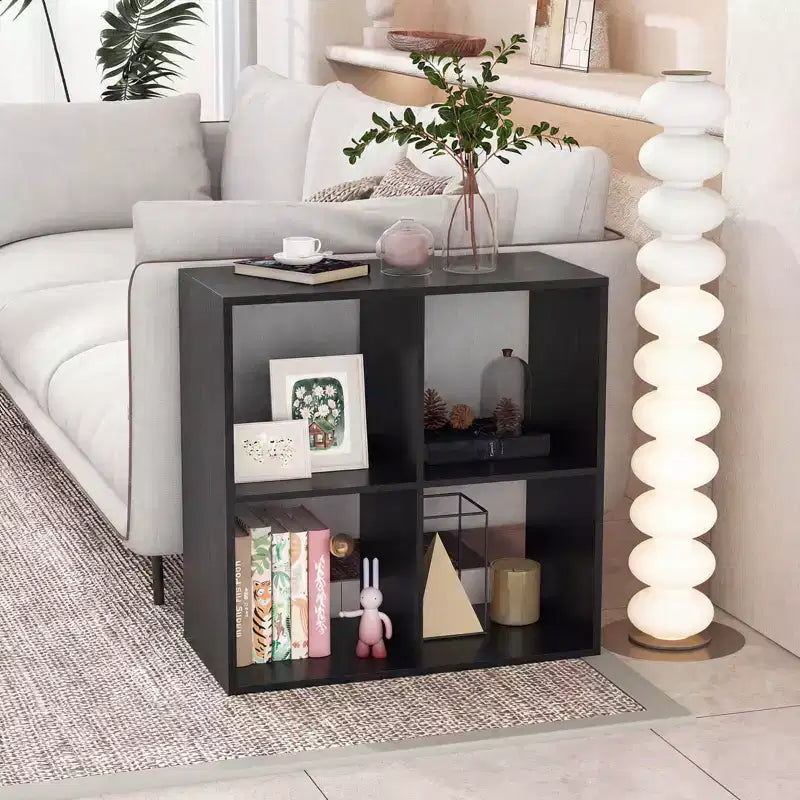 Estantería abierta de 4 cubos con kits antivuelco, estante de almacenamiento de estilo moderno para el hogar, negro/blanco/natural/marrón