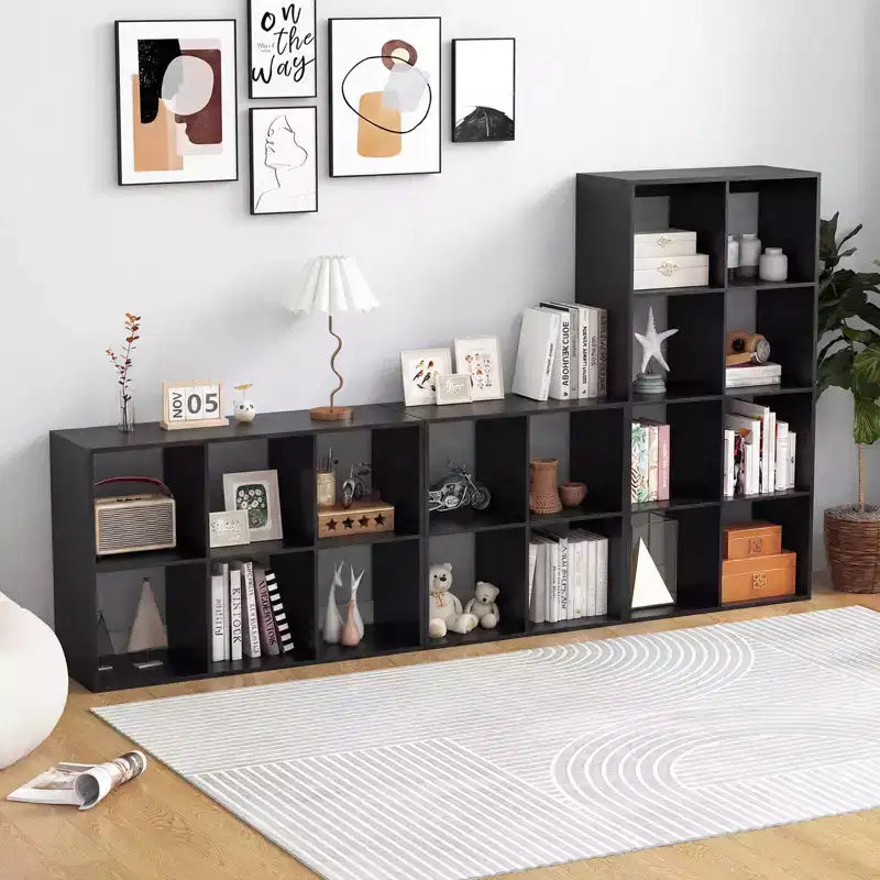 Estantería abierta de 4 cubos con kits antivuelco, estante de almacenamiento de estilo moderno para el hogar, negro/blanco/natural/marrón