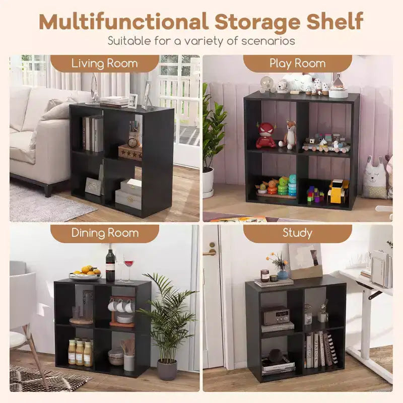 Estantería abierta de 4 cubos con kits antivuelco, estante de almacenamiento de estilo moderno para el hogar, negro/blanco/natural/marrón