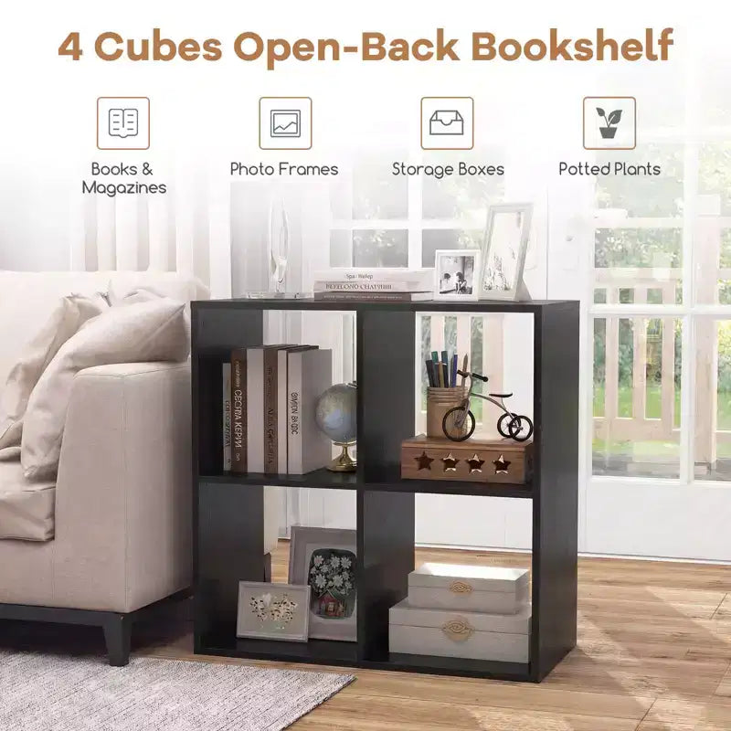 Estantería abierta de 4 cubos con kits antivuelco, estante de almacenamiento de estilo moderno para el hogar, negro/blanco/natural/marrón