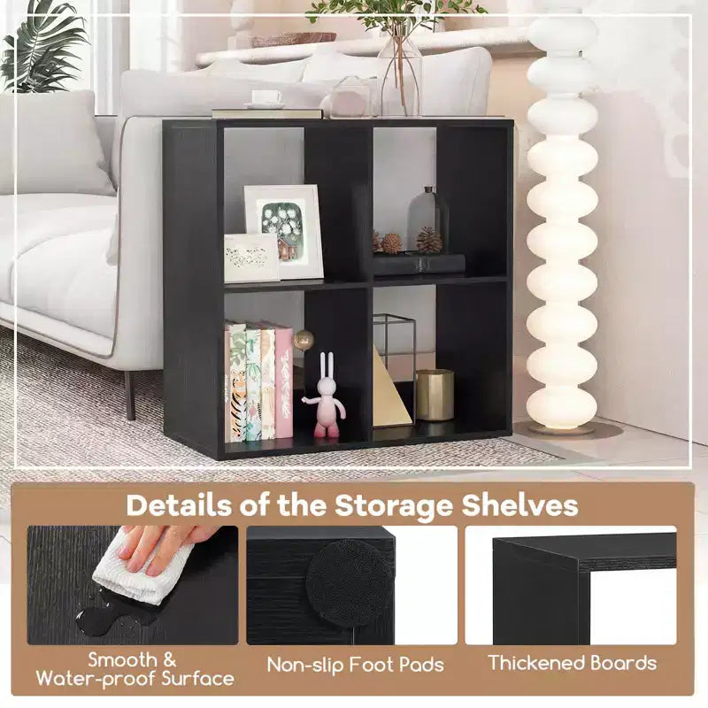 Estantería abierta de 4 cubos con kits antivuelco, estante de almacenamiento de estilo moderno para el hogar, negro/blanco/natural/marrón