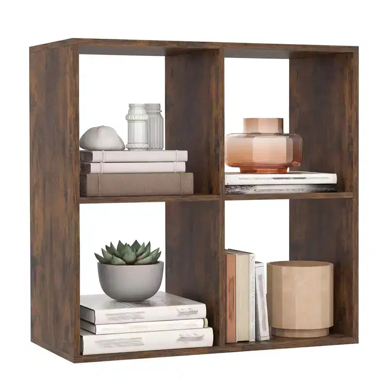 Estantería abierta de 4 cubos con kits antivuelco, estante de almacenamiento de estilo moderno para el hogar, negro/blanco/natural/marrón