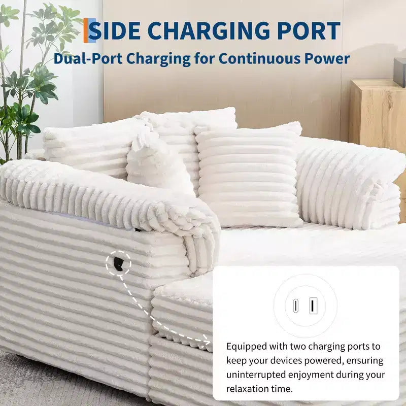 Sillón chaise longue extragrande de 60 con USB/Type-C, sofá cama de pana con reposabrazos anchos para la sala de estar