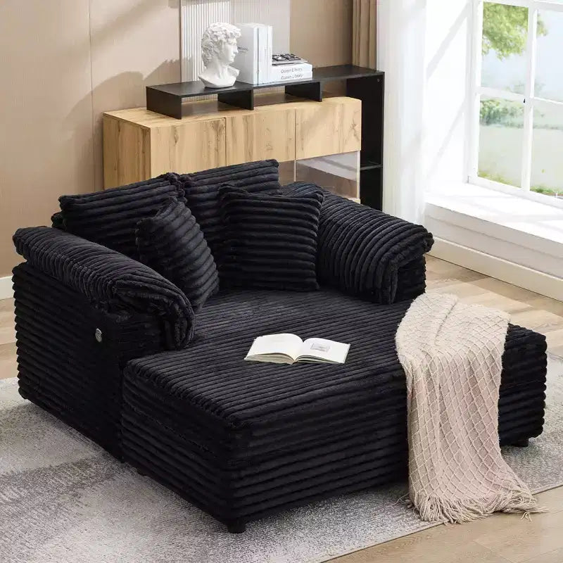 Sillón chaise longue extragrande de 60 con USB/Type-C, sofá cama de pana con reposabrazos anchos para la sala de estar