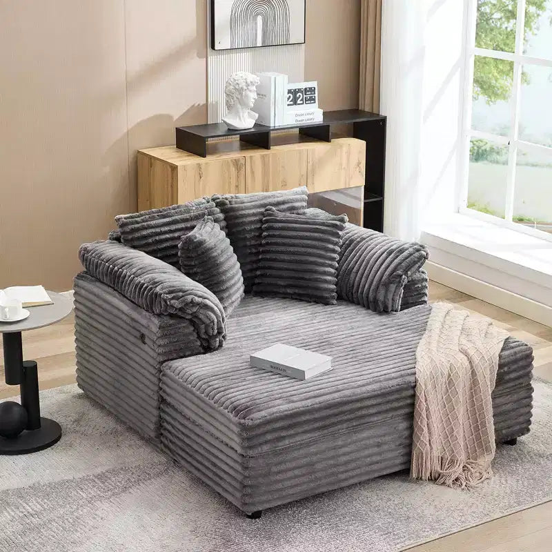 Sillón chaise longue extragrande de 60 con USB/Type-C, sofá cama de pana con reposabrazos anchos para la sala de estar