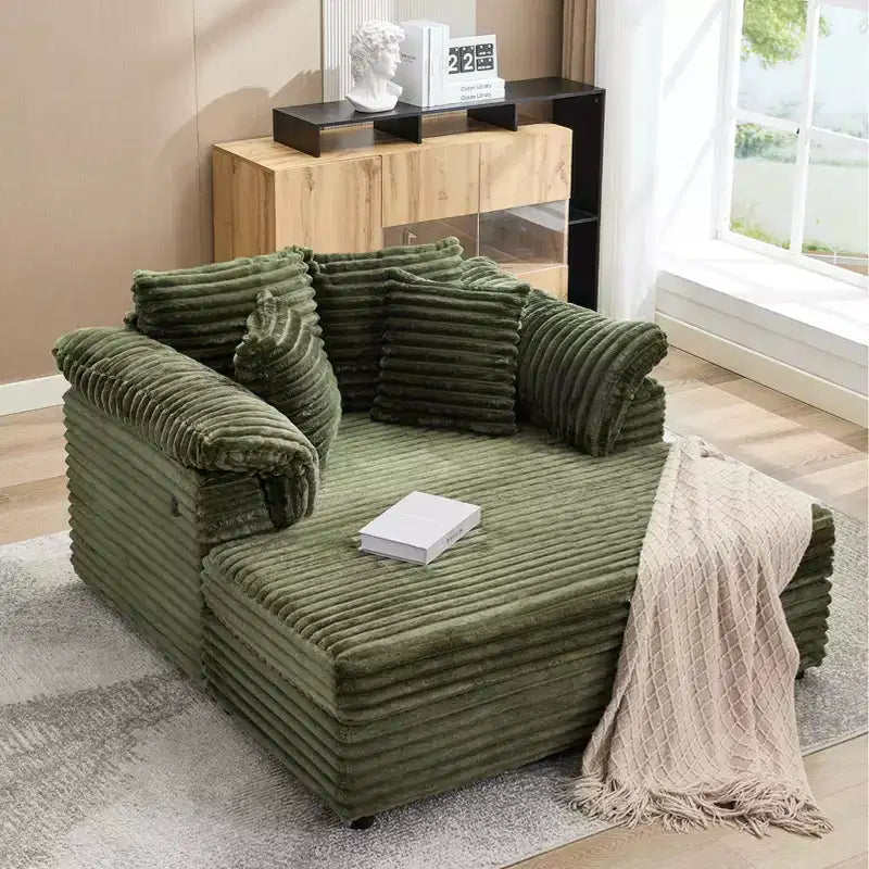 Sillón chaise longue extragrande de 60 con USB/Type-C, sofá cama de pana con reposabrazos anchos para la sala de estar