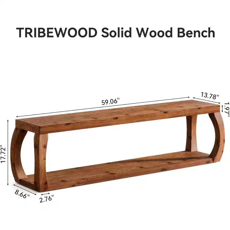 Banc d’entrée de 59 pouces à 2 niveaux en bois massif, banc de rangement à chaussures de style champêtre pour la chambre, la cuisine et le couloir, brun rustique