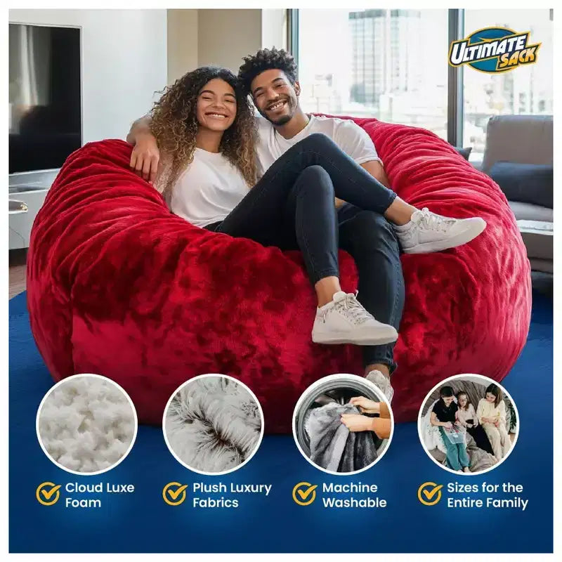 Sillón puff Ultimate Sack extragrande para interiores, cómodo asiento de dos plazas, piel sintética azul marino