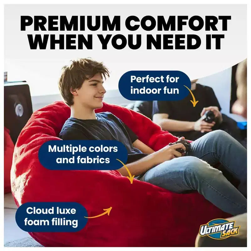 Sillón puff Ultimate Sack extragrande para interiores, cómodo asiento de dos plazas, piel sintética azul marino