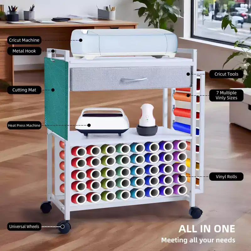 Organisateurs et chariot de rangement pour loisirs créatifs, support de rangement pour rouleaux de vinyle, conception spacieuse, pour atelier créatif