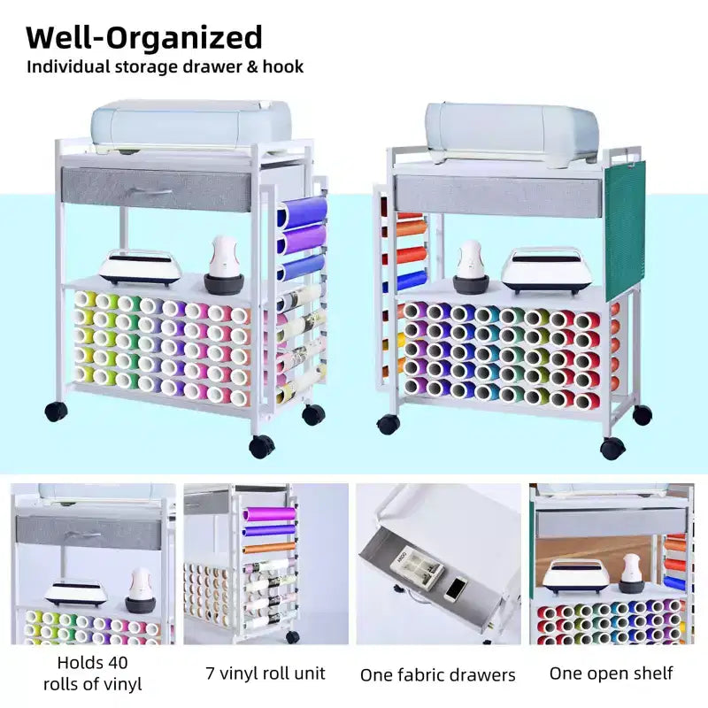 Organisateurs et chariot de rangement pour loisirs créatifs, support de rangement pour rouleaux de vinyle, conception spacieuse, pour atelier créatif