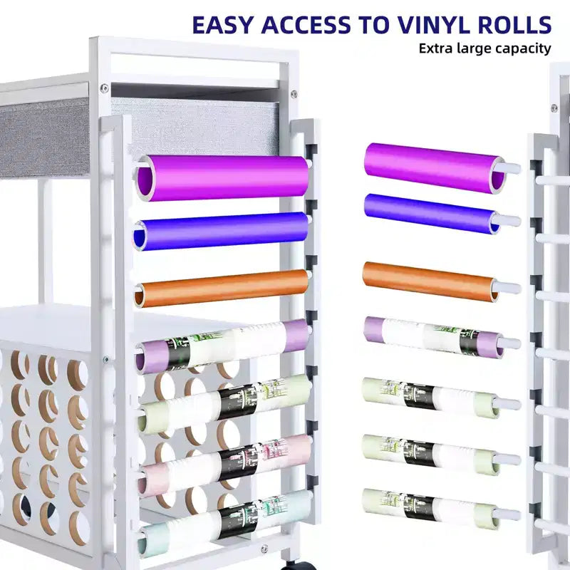 Organisateurs et chariot de rangement pour loisirs créatifs, support de rangement pour rouleaux de vinyle, conception spacieuse, pour atelier créatif
