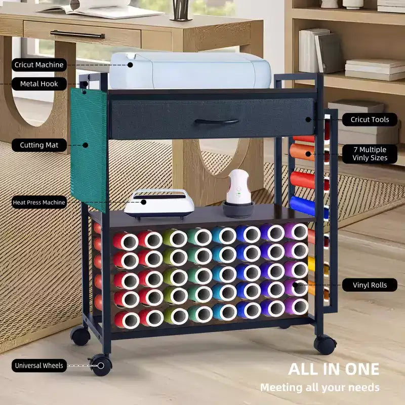Organizadores y carrito de almacenamiento para manualidades, soporte para guardar y organizar rollos de vinilo, diseño espacioso para sala de manualidades