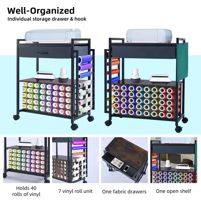 Organizadores y carrito de almacenamiento para manualidades, soporte para guardar y organizar rollos de vinilo, diseño espacioso para sala de manualidades