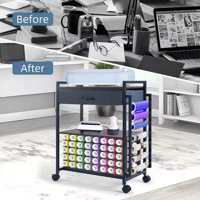 Organisateurs et chariot de rangement pour loisirs créatifs, support de rangement pour rouleaux de vinyle, conception spacieuse, pour atelier créatif
