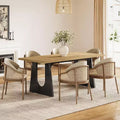 Table de salle à manger rectangulaire de 70.8 pouces pour 6 personnes, table de cuisine moderne en bois avec piètement central robuste noir, couleur naturelle pour le salon.