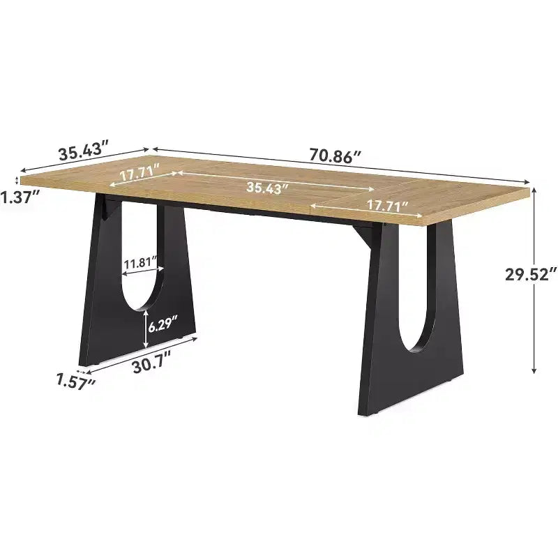 Table de salle à manger rectangulaire de 70.8 pouces pour 6 personnes, table de cuisine moderne en bois avec piètement central robuste noir, couleur naturelle pour le salon.