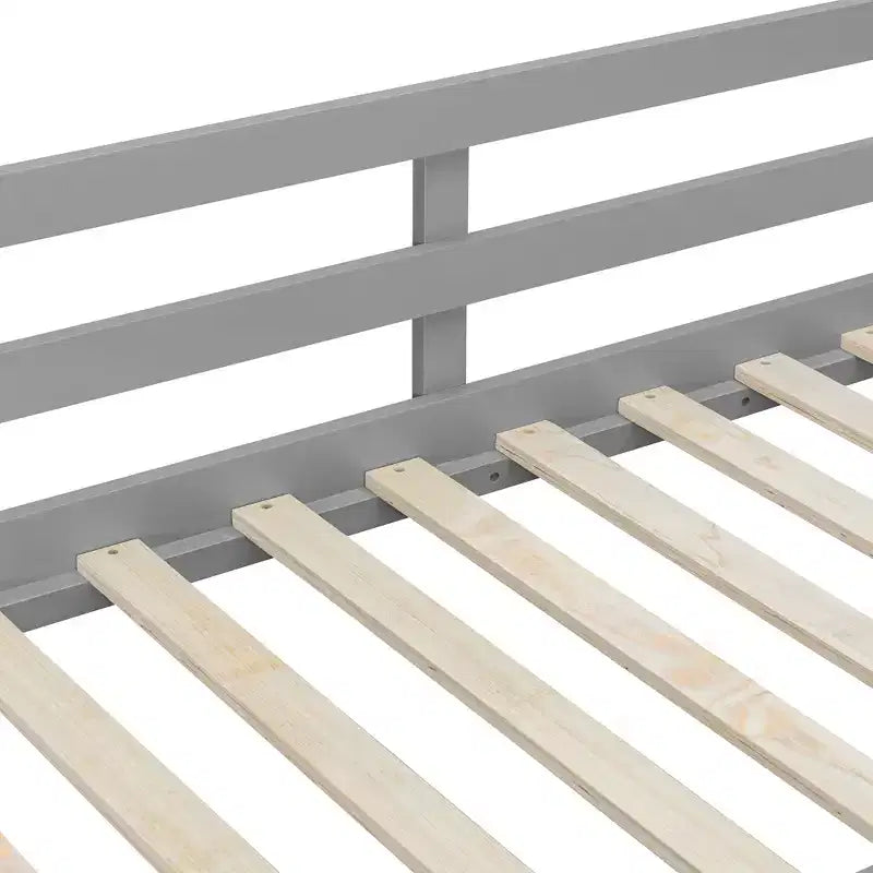 Cama alta moderna con escritorio, 6 estantes y cajón