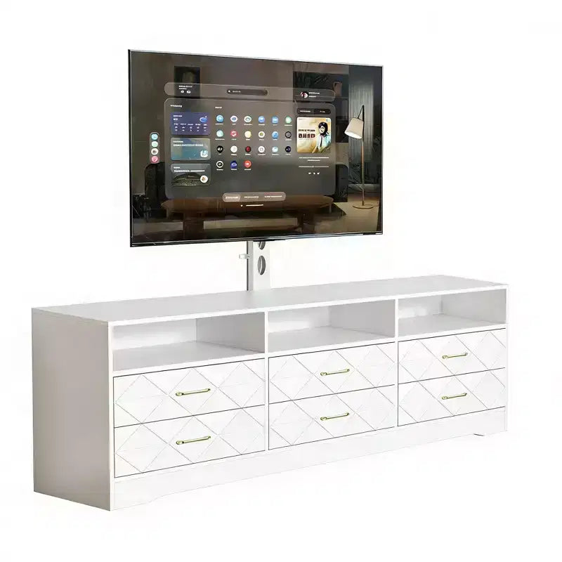 Meuble TV avec support, 6 tiroirs, pour salon ou chambre, buffet en bois pour appareils multimédias et rangement, plusieurs couleurs
