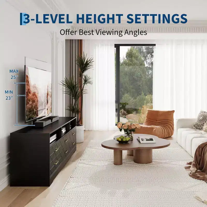Meuble TV avec support, 6 tiroirs, pour salon ou chambre, buffet en bois pour appareils multimédias et rangement, plusieurs couleurs